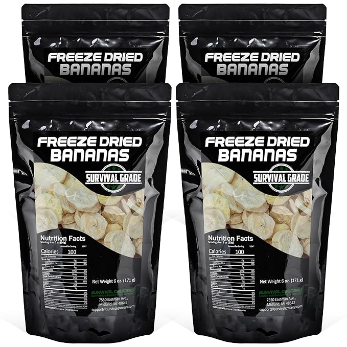 Survival Grocery® Freeze Dried Bananas - Gluten-Free, Unsweetened Banana Chips - Vitamin C & Fiber