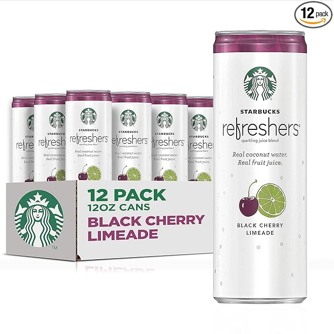 Starbucks - RTD Coffee, Refreshers with Coconut Water, Black Cherry Limeade, 12 fl oz. cans (12