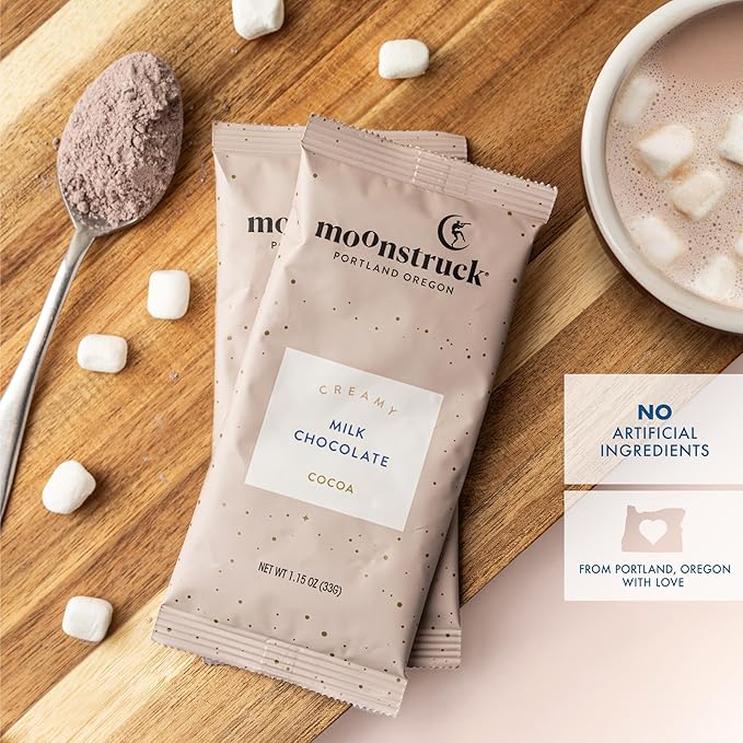 Moonstruck Chocolate Single Serve Creamy Milk Chocolate Hot Chocolate Packets, 8 Count (Pack of 1)