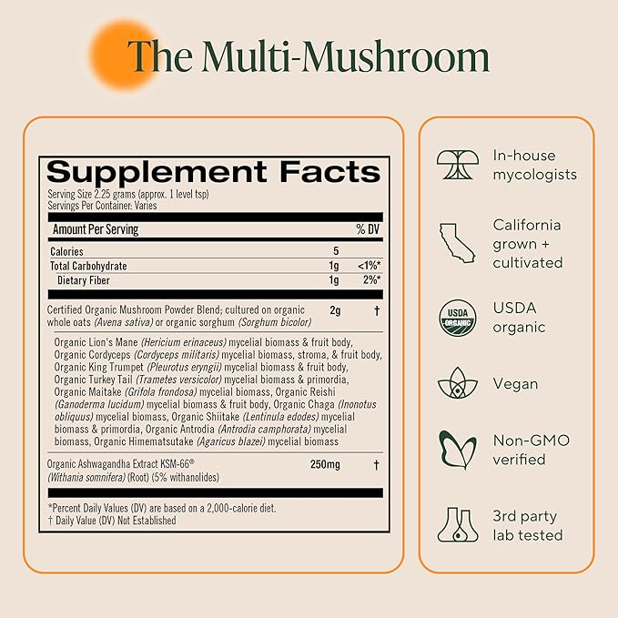Om Master Blend Mushroom Powder ??Organic Mushroom Supplement with 10 Mushrooms and Ashwagandha
