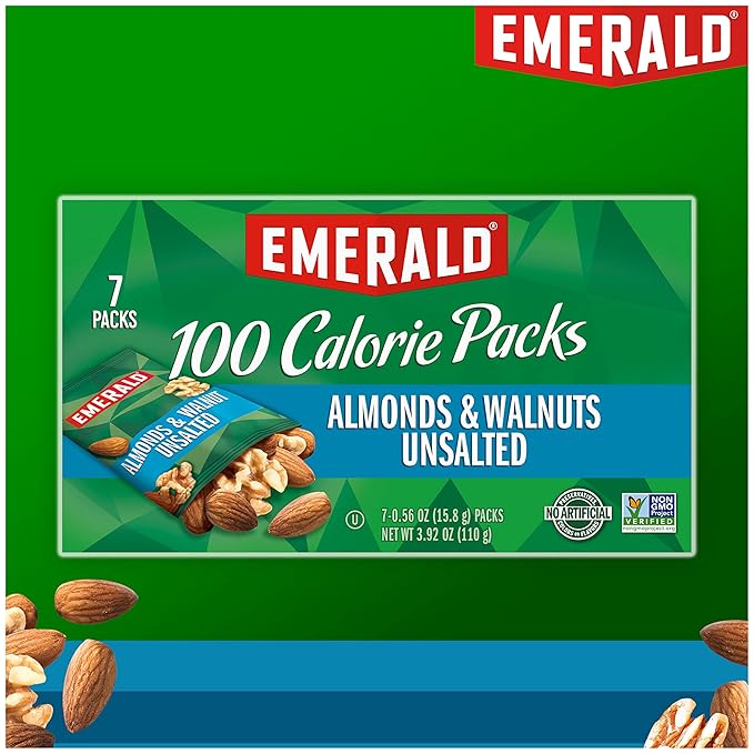 Emerald Nuts Unsalted Almonds and Walnuts 7 Ct (1-Pack), 100-Calorie Individual Packs of Nut Blend
