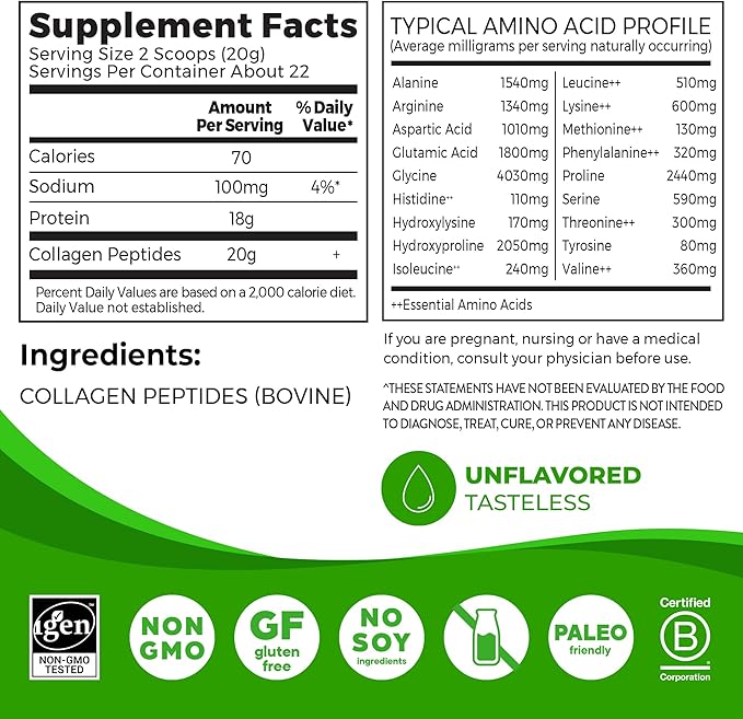 Orgain Hydrolyzed Collagen Peptides Powder For Women & Men, 20g Grass Fed Collagen, Unflavored