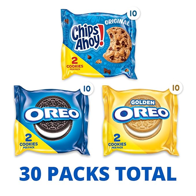Nabisco Sweet Treats Cookie Variety Pack OREO, OREO Golden & CHIPS AHOY!, School Snacks, 30 Snack