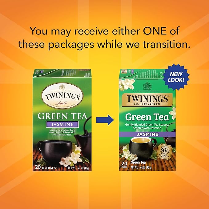 Twinings Green Tea with Jasmine Individually Wrapped Bags, 20 Count (Pack of 1), Fragrant Floral