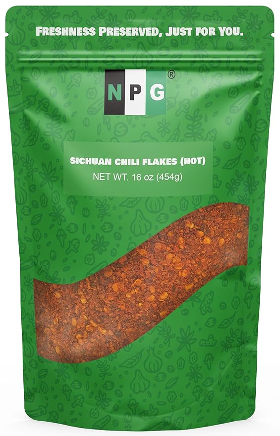 NPG Authentic Sichuan Chili Flakes 16 Oz, Extra Hot, Szechuan Crushed Red Pepper Flakes Bulk