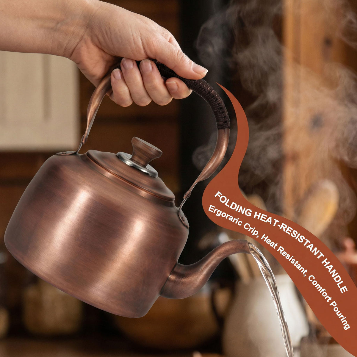 Tea Kettle Stovetop Whistling Copper Tea Pot for Stove 3.2QT Teapot Kettle