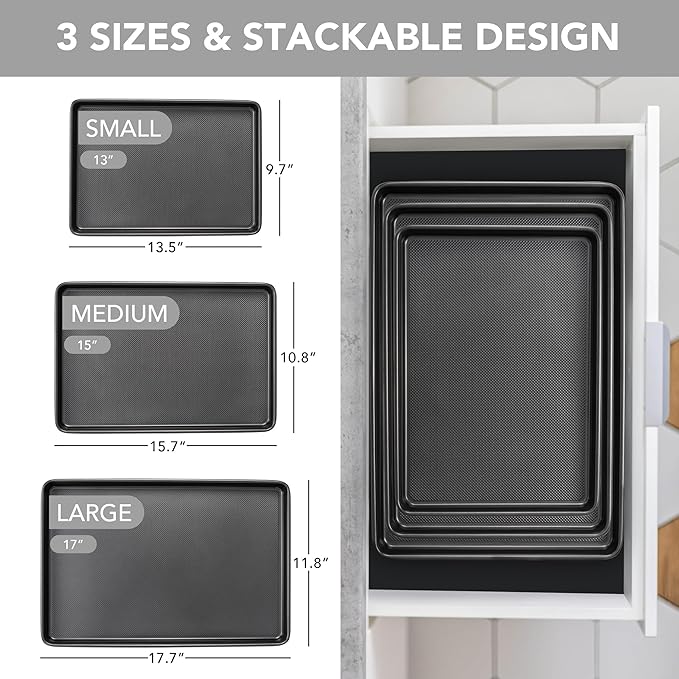 Tiawudi Baking Sheet Pan Set, 0.8mm Thick Heavy Duty Cookie Sheet with Diamond Texture Pattern