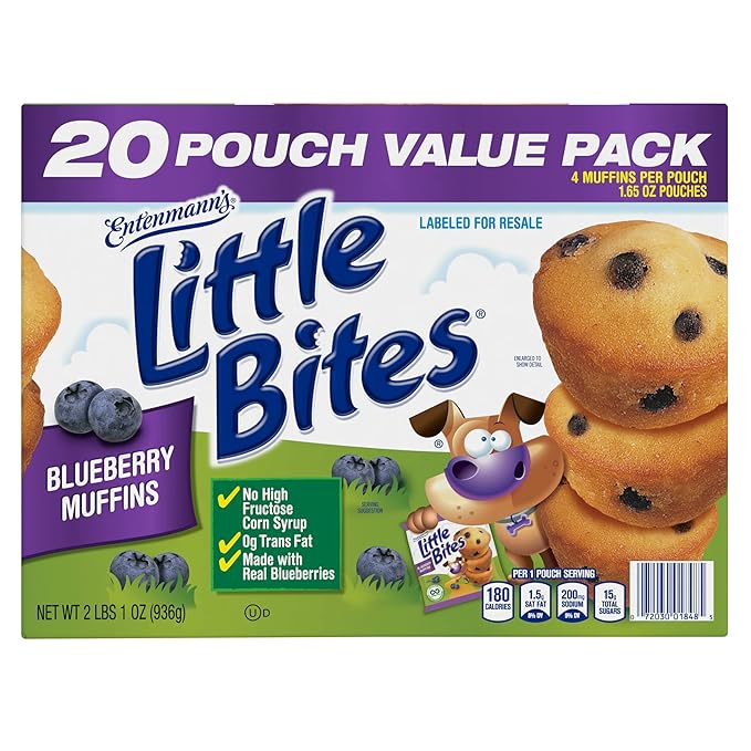 Entenmann's Little Bites Blueberry Mini Muffins | Made with Real Blueberries | 1 pack (20 pouches