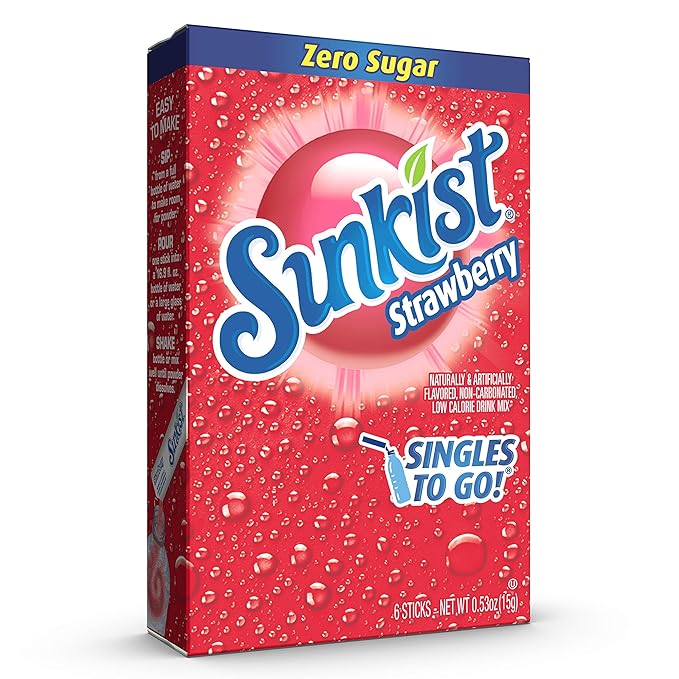Sunkist Soda Singles To Go Drink Mix, Strawberry, 12 Boxes with 6 Packets Each - 72 Total Servings