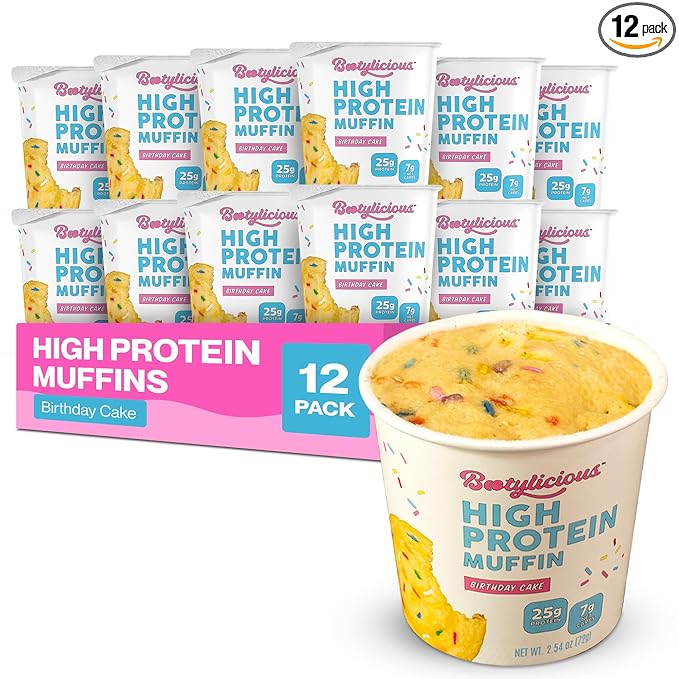 Bootylicious | High-Protein Muffin | 25g Protein, 7g Net Carbs, 2.32-2.75oz Cup, 12-Pack (Birthday