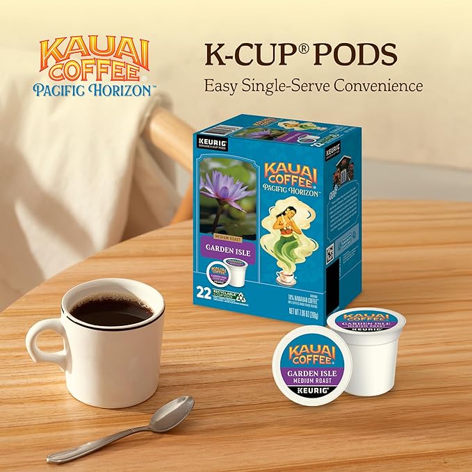 Kauai Coffee K-Cup Pods for Keurig Brewers – Arabica Coffee, 10% Hawaiian – Medium Roast, Bright