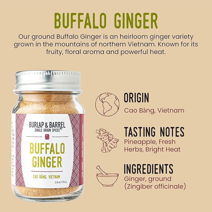 Burlap & Barrel Buffalo Ginger - Spicy, Fruity and Intense Heirloom Ginger Powder with a Bite - Add