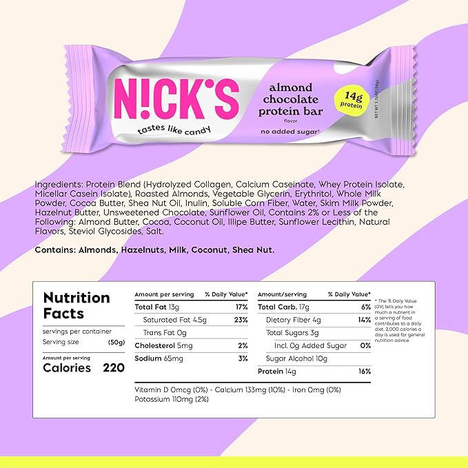 Nick's Protein Bars Chocolate | High Protein | Lowcalories | Low Carb Keto Friendly Snacks No Added