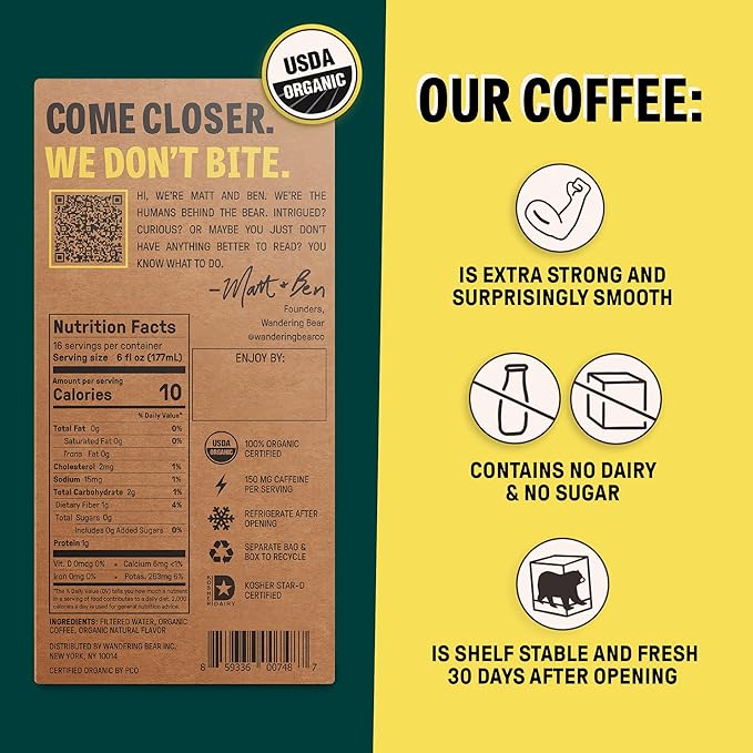 Wandering Bear Organic Caramel Cold Brew Coffee On Tap, 96 fl oz - Extra Strong, Bold, Smooth