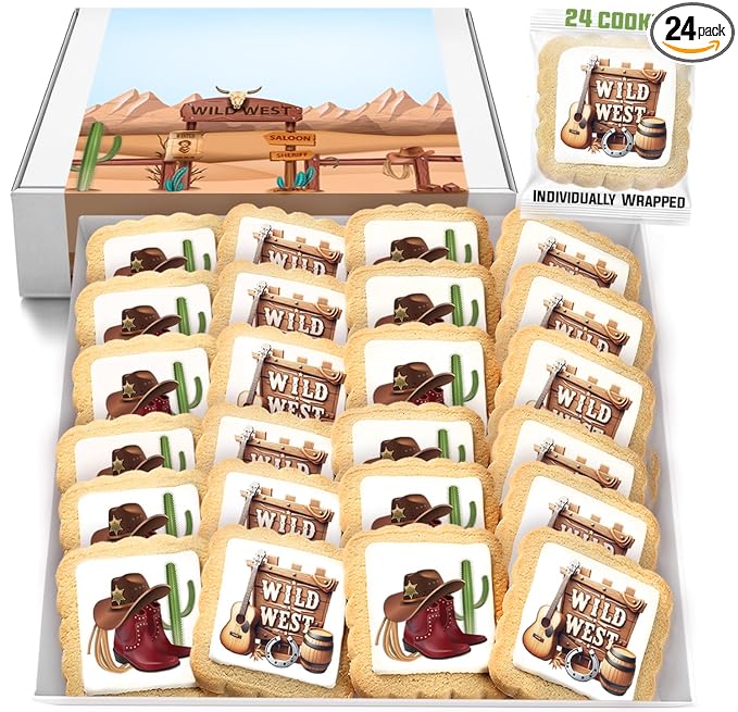 Cowboy Themes Cookies 24 Pack Individually Wrapped | Wild West | Cowboy Hat Western Theme | Cowboy