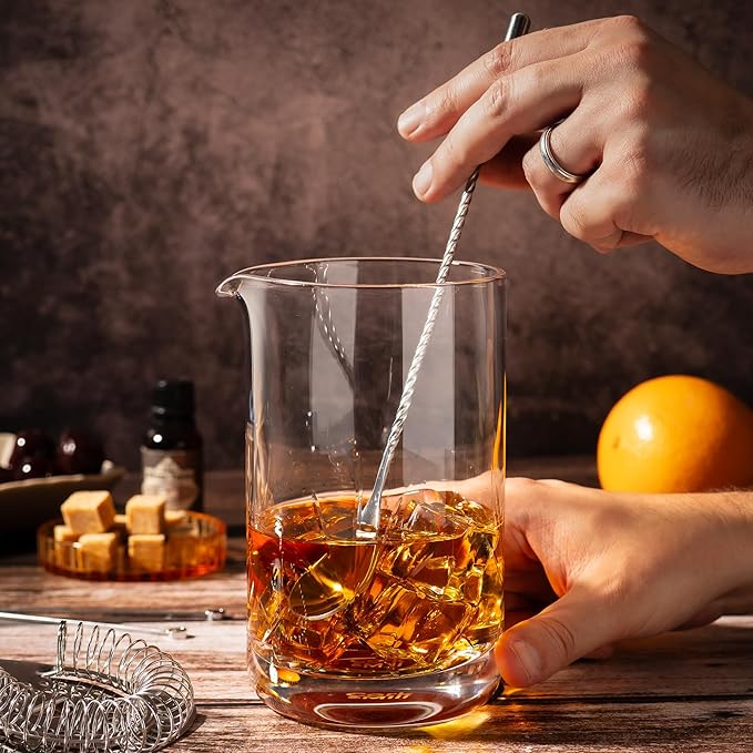 Cork & Mill Cocktail Mixing Glass, Old Fashioned Kit, Large 24 oz Crystal Cocktail Mixer for