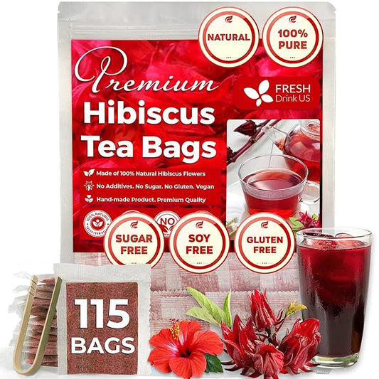 FRESHDRINKUS 115 Hibiscus Flowers Tea Bags, 100 Percent Natural, Pure from Hibiscus Flowers. Loose