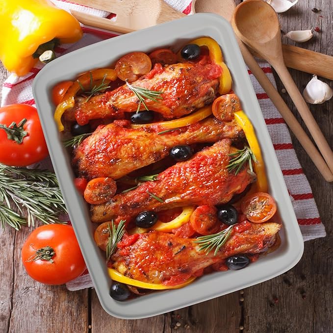 Silicone Baking Mold, Detroit Style Pizza Pan, Rectangular Baking Dish with Handles, Compatible