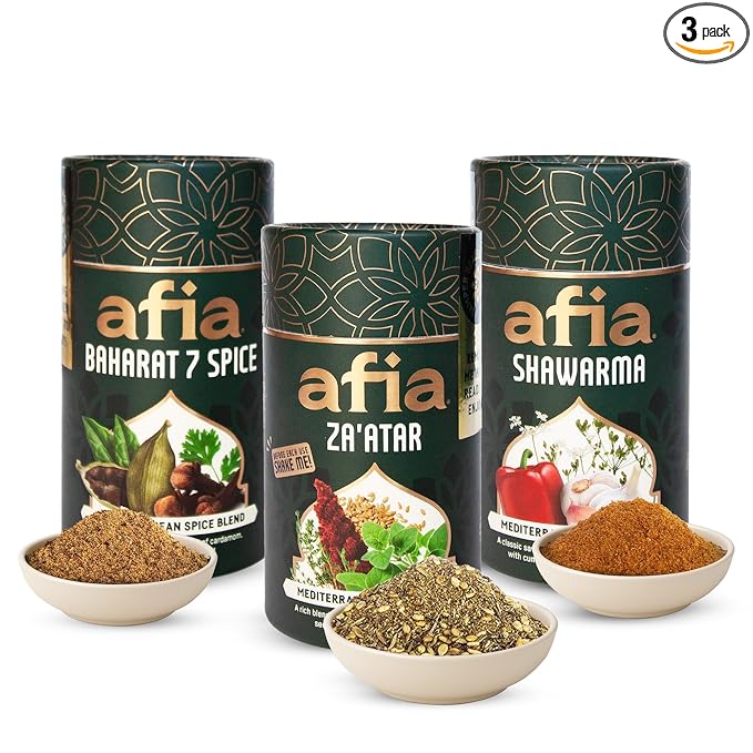 Afia Mediterranean Spice Blends Gift Set | Za?™atar, Baharat & Shawarma Spice | Mediterranean for
