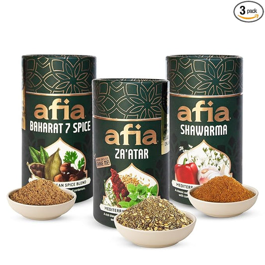 Afia Mediterranean Spice Blends Gift Set | Za?™atar, Baharat & Shawarma Spice | Mediterranean for