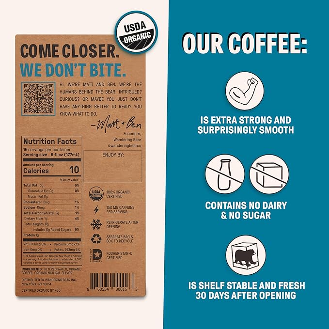 Wandering Bear Organic Vanilla Cold Brew Coffee On Tap, 96 fl oz - Extra Strong, Bold, Smooth