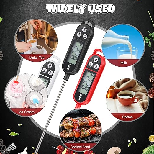 6 Pcs Instant Read Meat Thermometer with Long Probe 9.65 Inch Kitchen Cooking Food Candy Waterproof