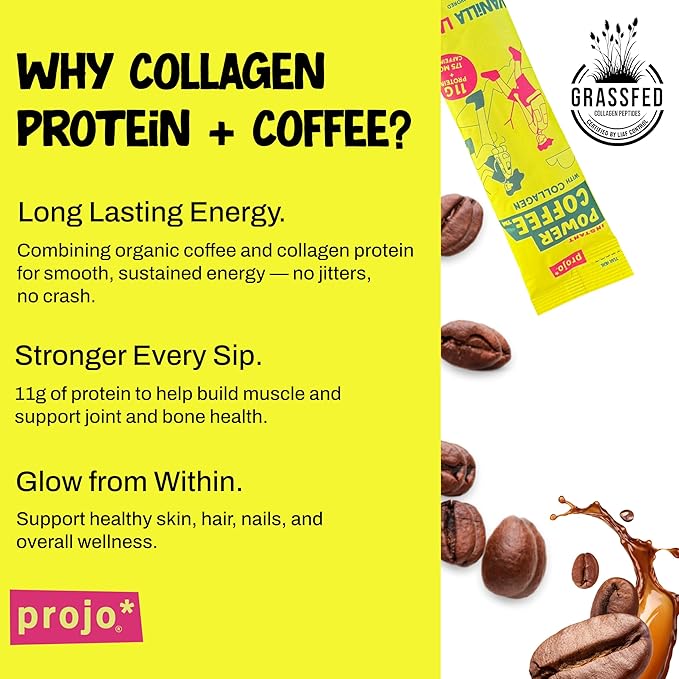 Projo* Power Coffee – Instant Coffee with 11g Protein – Grass-Fed Hydrolyzed Bovine Collagen &