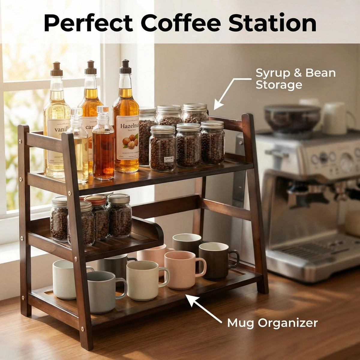 Lnncdsc 3 Tier Bamboo Matcha Station, coffee station organizer Shelf