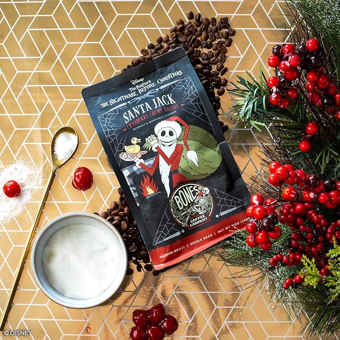 Bones Coffee Company The Nightmare Before Christmas Santa Jack Flavored Coffee Beans, Medium Roast