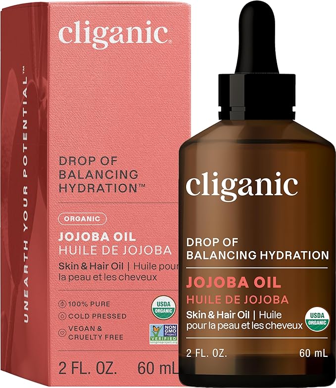 Cliganic Organic Jojoba Oil, 100% Pure (2oz) | Natural Cold Pressed Unrefined Hexane Free Oil for