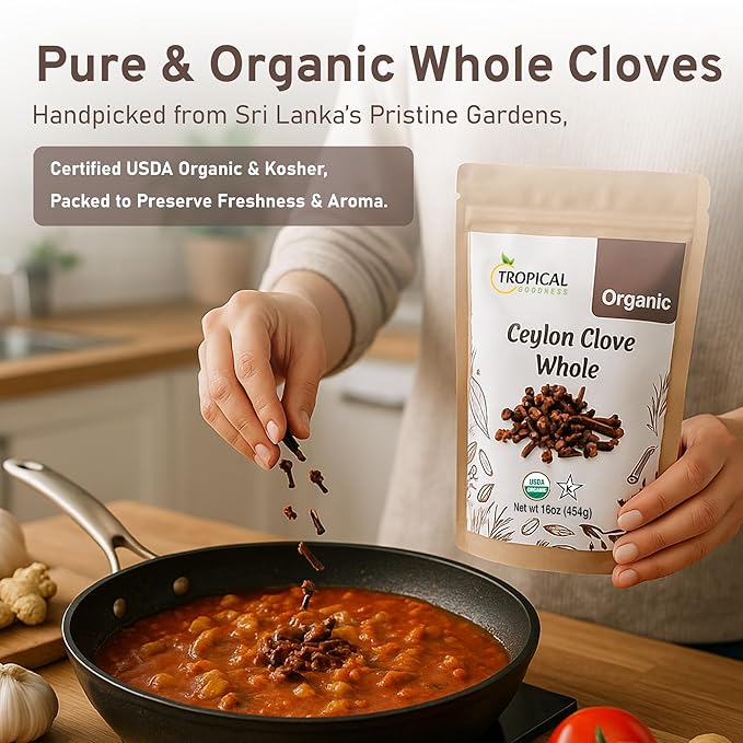 Tropical Goodness Pure Ceylon Clove Whole, Organic Whole Cloves, USDA & Kosher Certified, Premium