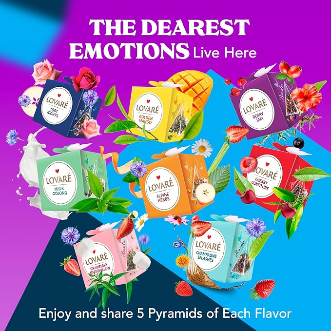 LOVARE Assorted Tea Pyramid Bags 45 Pack - Made in Ukraine - 9 Tastes of Tea Sampler Pyramids