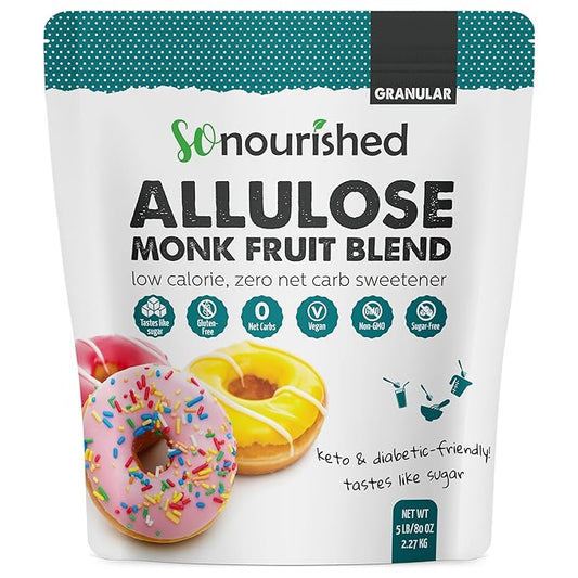 So Nourished Monk Fruit Sweetener with Allulose Granular- 1:1 Sugar Substitute, Keto - 0 Calorie, 0
