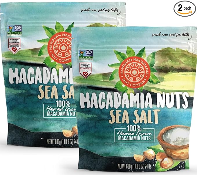 Hawaiian Macadamia Nut Company Dry Roasted Macadamia Nuts with Sea Salt 24 Oz (Pack of 2, Total