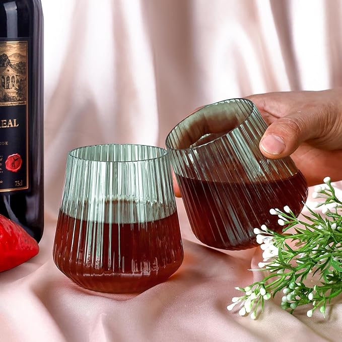 40 Pack Plastic Ribbed Wine Glasses, 14Oz Origami Disposable Wine Glasses Unbreakable Clear Plastic