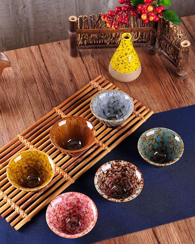 WHJY Ceramic, Japanese Sake Cups, Traditional Chinese Kung Fu Tea cups set Kiln Change Glazed. set