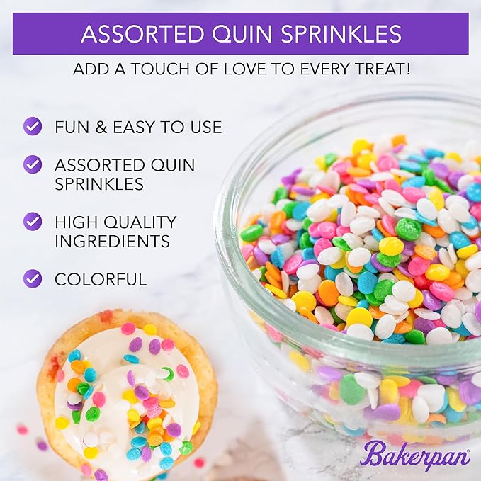 Bakerpan Quins Alphabet Sprinkles for Cake Decorating - 6.1 Ounces - ABC Edible Confetti Sprinkles