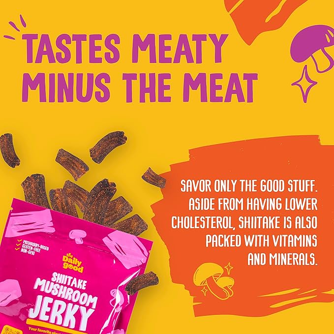 The Daily Good Mushroom Jerky - 3-Pack Snacks, Yummy High-Fiber Mushroom Snack, Meatless &