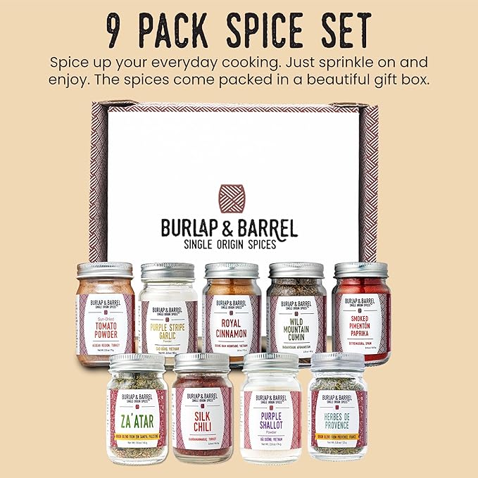 Burlap & Barrel 9-Pack Spice Gift Set ??9 Full-Size Jars of Favorite Spices for the Curious Cook