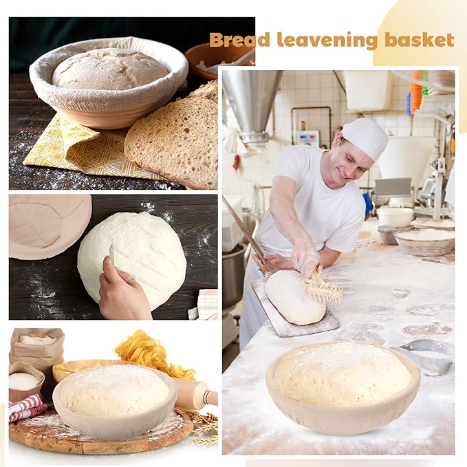 Patelai 10 Pieces Banneton Bread Proofing Basket Round Sourdough Proofing Basket Banneton Basket