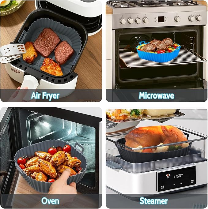 Silicone Air Fryer Liners Reusable 3 PCS, Airfryer Liners, Silicone Air Fryer Basket Liners Square