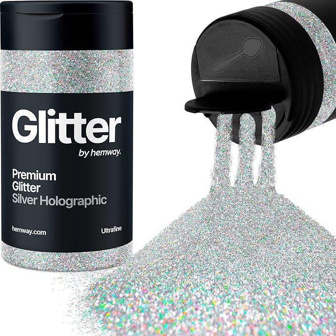 Hemway Premium Glitter Shaker - Silver Holographic | Ultrafine Metallic Flake Sequins for Resin &