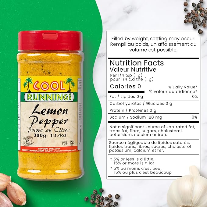 Cool Runnings Lemon Pepper 380g - Zesty and Savory Blend for Enhancing Chicken, Seafood such as