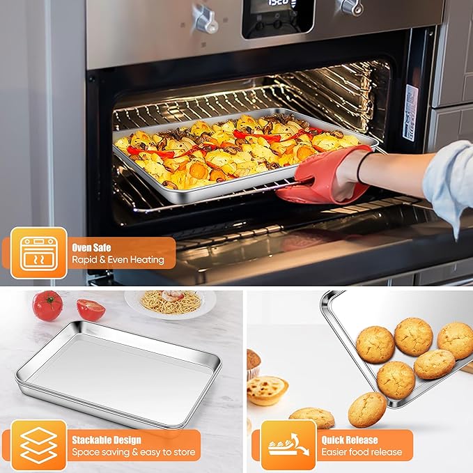 Homikit 2 Pack Baking Sheet, 9 x 13 Inches Stainless Steel Quarter Sheet Pan Set for Baking Cooking