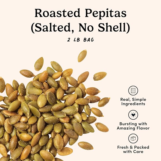 Nuts.com – Roasted Pepitas – 2 Lb Bag, Salted No Shell Pumpkin Seeds, Healthy Snack for Adults &