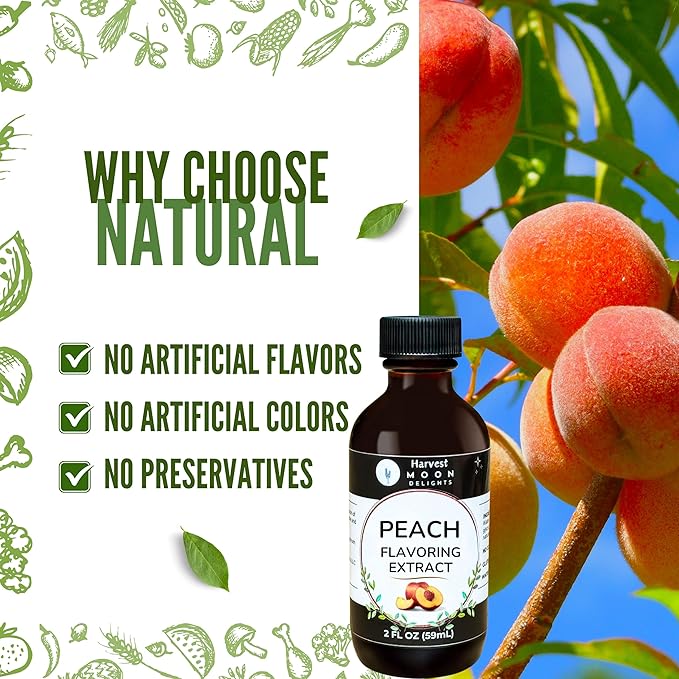 Natural Peach Extract - 2 oz - Water-Soluble - By Harvest Moon Delights - Peach Extract for Baking