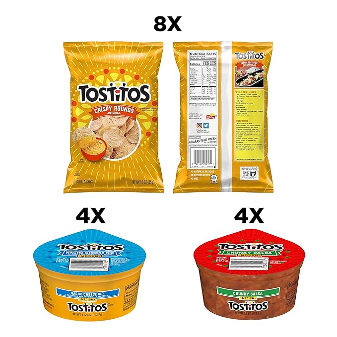 Tostitos Tortilla Chips Chip & Salsa Pack, 3oz Tostitos Crispy Rounds & 3.8oz Medium Salsa (16