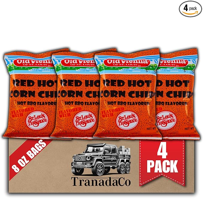 Old Vienna of St. Louis Red Hot Corn Chips 8oz Bags (4 Pack) Snack Box by TranadaCo