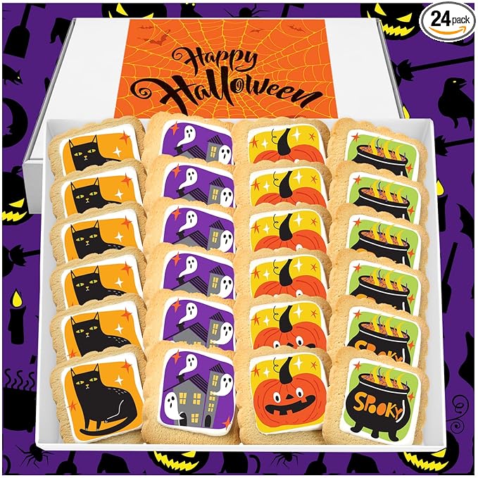 Halloween Cookies 24 Pack Decorated | INDIVIDUALLY WRAPPED Bulk Party Favors Sugar Cookies | Gift
