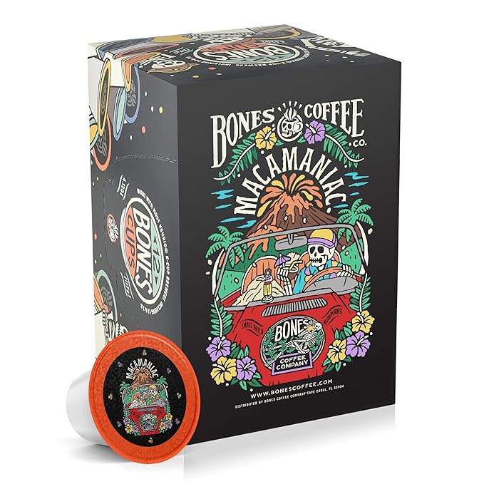 Bones Coffee Company Flavored Coffee Bones Cups Macamaniac Flavored Pods | 12ct Single-Serve Coffee